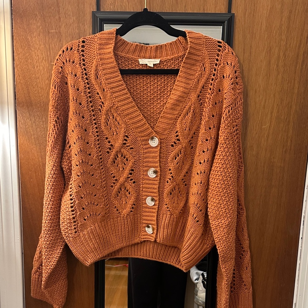 Cozy Knit Button-Up Cardigan in Rust